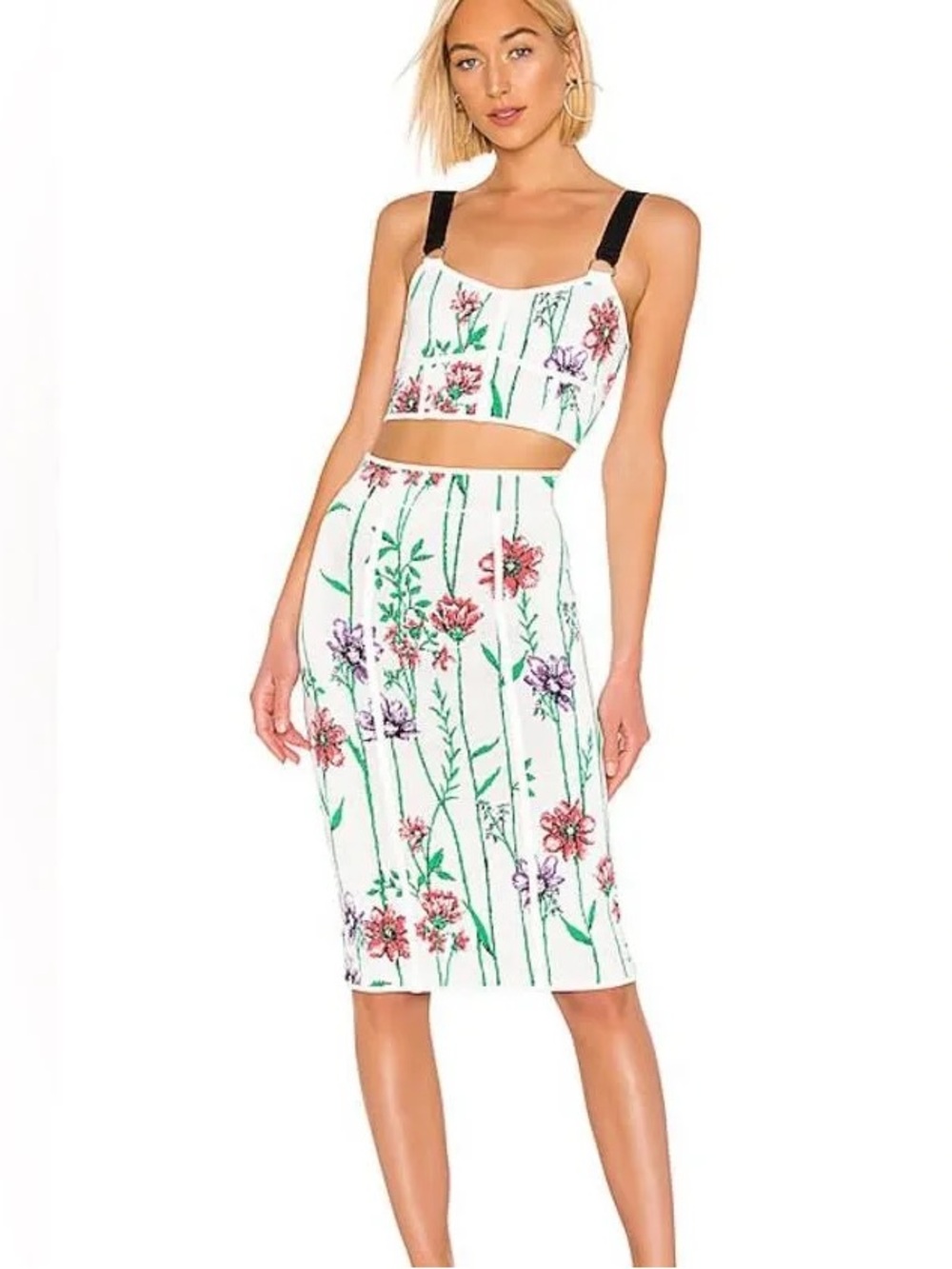 BCBGMaxAzria Vintage Gardenia Skirt with Colorful Floral Print on White